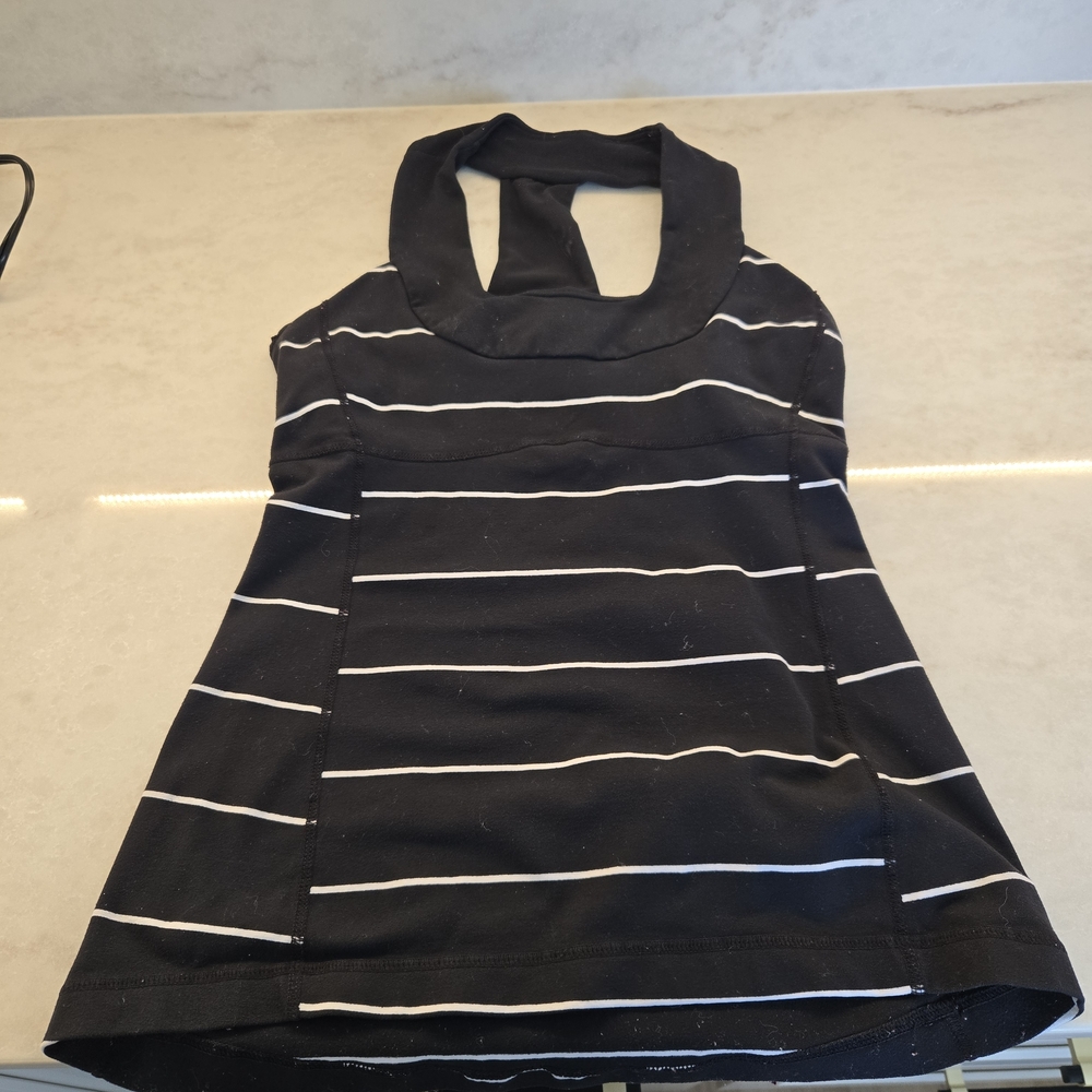 lululemon athletica Black Tank Top with White Stripes